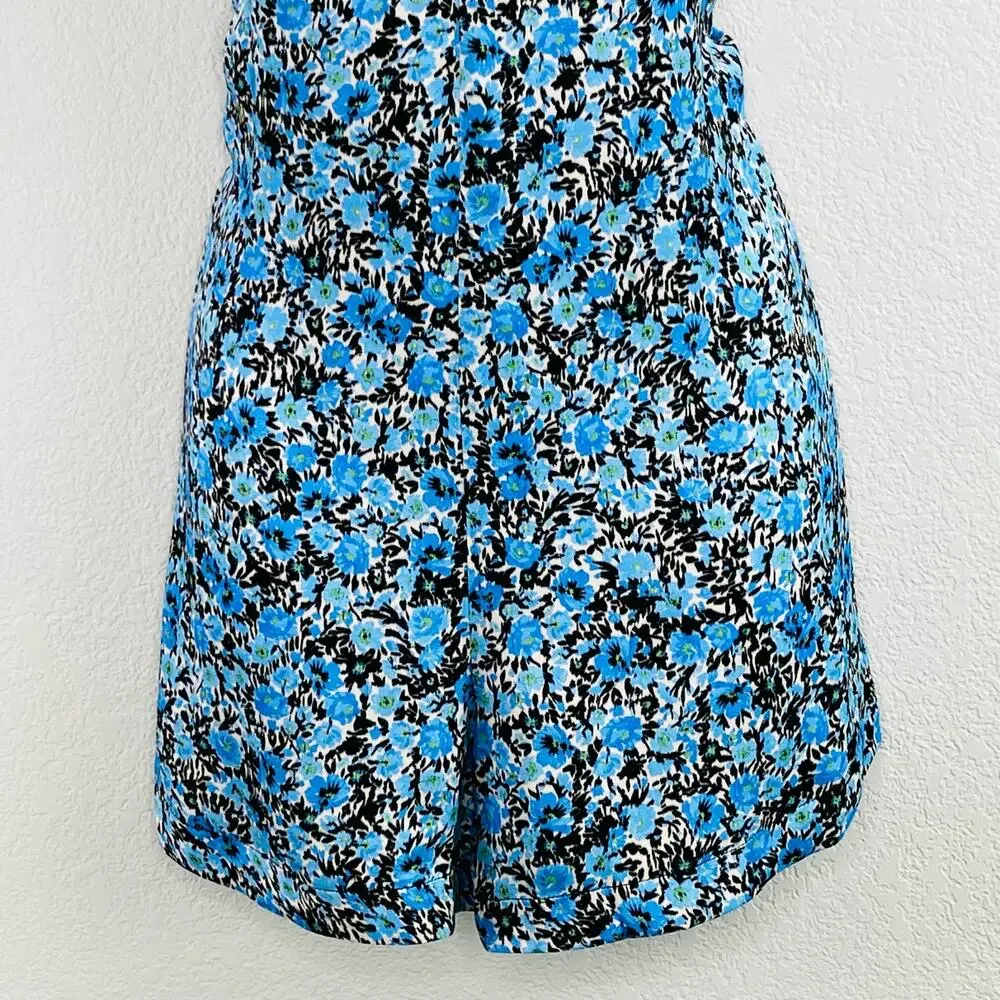 Topshop Floral Tie Back Romper Blue Black Boho Summer Beach Festival 6 NWT